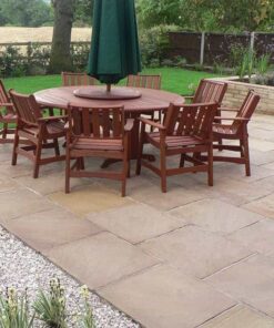 Autumn Brown sandstone garden patio with table and chairs