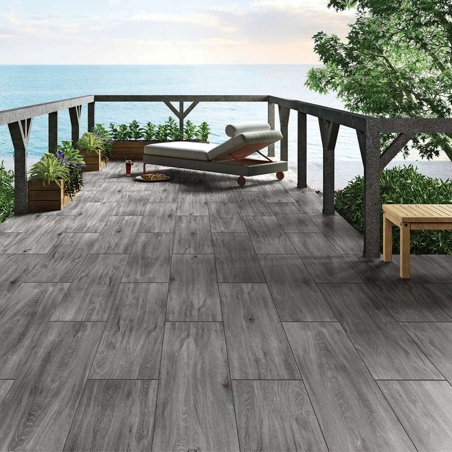 Anthracite Grey Wood Effect Outdoor Porcelain Paving Slabs